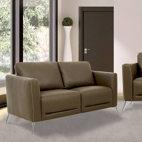 Strick & Bolton Muska Taupe Leather Loveseat