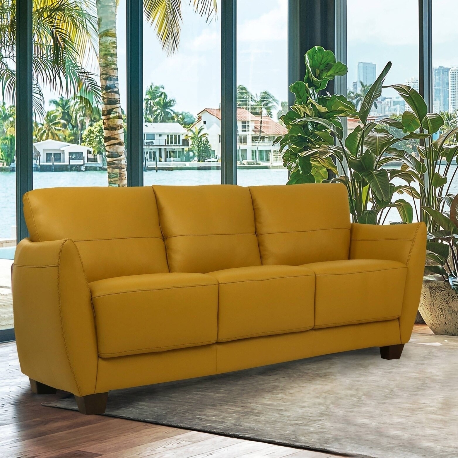 mustard leather 2 seater sofa