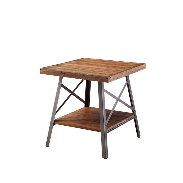 ACME Ikram 2 Pieces Pack End Table in Weathered Oak and Sandy Black