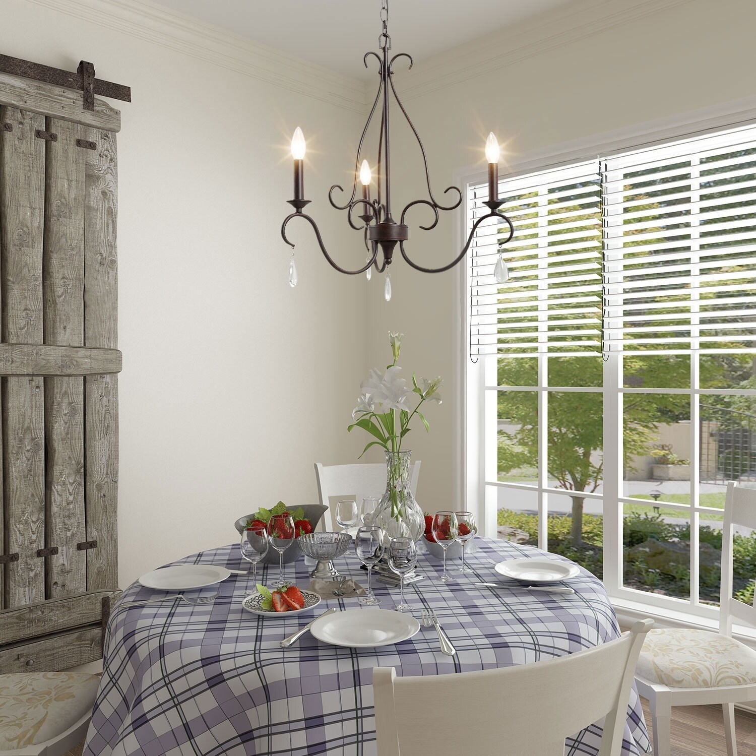 3-Light Rustic Candle Metal Chandeliers Farmhouse Ceiling Lights (Crystal/Metal - Pendant Lighting/Island Lighting/Chandeliers - Indoor - - Chandeliers For Bedrooms by Overstock.com