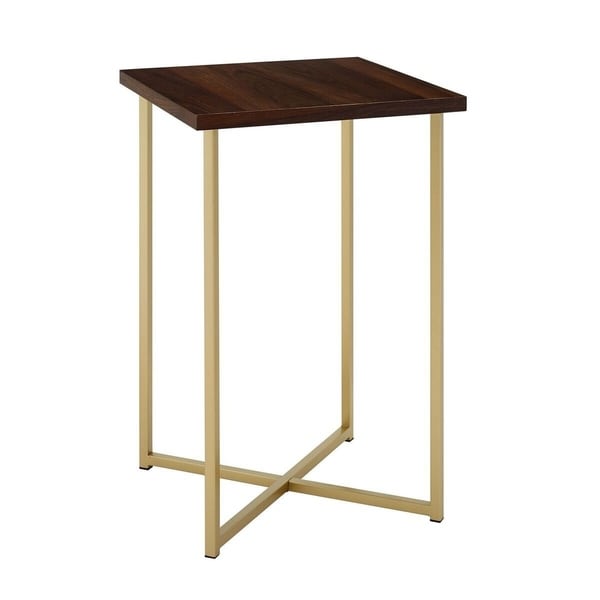 16" Square Side Table with Dark Walnut Top and Gold Legs