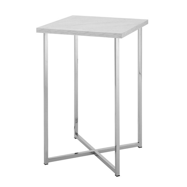 16" Square Side Table with White Marble Top and Chrome Legs