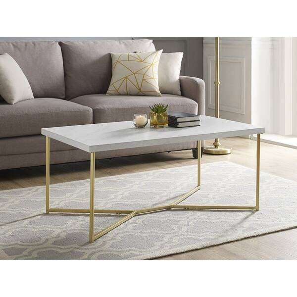 Shop 42 Mid Century Modern Y Leg Coffee Table White Faux Marble Gold Overstock 27799878