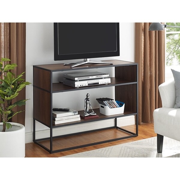 Shop 40 Metal And Wood Open Shelf Storage Console Dark