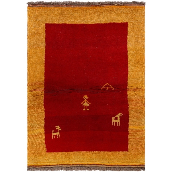 eCarpetGallery Hand-knotted Persian Gabbeh Red Wool Rug - 3'8 x 5'0