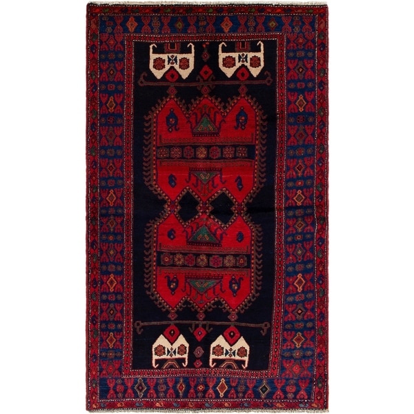 eCarpetGallery Hand-knotted Kurdish Select Dark Navy, Red Wool Rug - 4'3 x 7'4