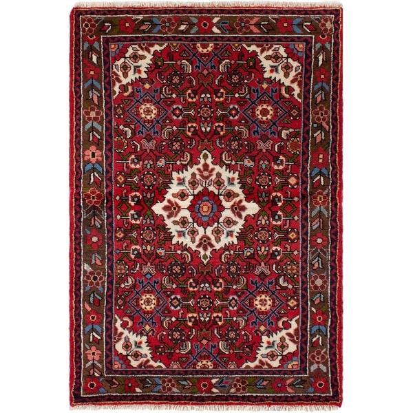 eCarpetGallery Hand-knotted Hamadan Red Wool Rug - 3'7 x 5'1