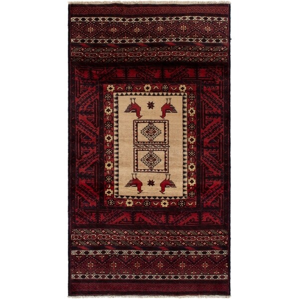eCarpetGallery Hand-knotted Finest Baluch Red Wool Rug - 3'3 x 6'1