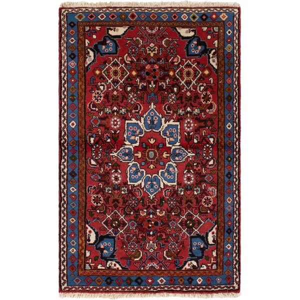 eCarpetGallery Hand-knotted Hamadan Dark Red Wool Rug - 3'3 x 5'3