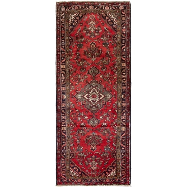 eCarpetGallery Hand-knotted Hamadan Red Wool Rug - 3'9 x 9'7
