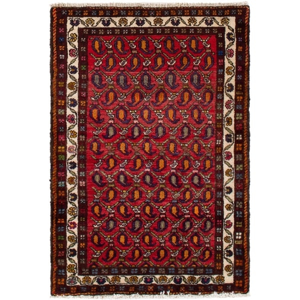 eCarpetGallery Hand-knotted Hamadan Red Wool Rug - 2'8 x 3'10