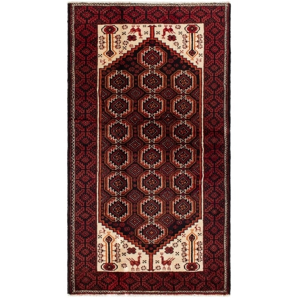 eCarpetGallery Hand-knotted Finest Baluch Ivory, Red Wool Rug - 3'10 x 6'10