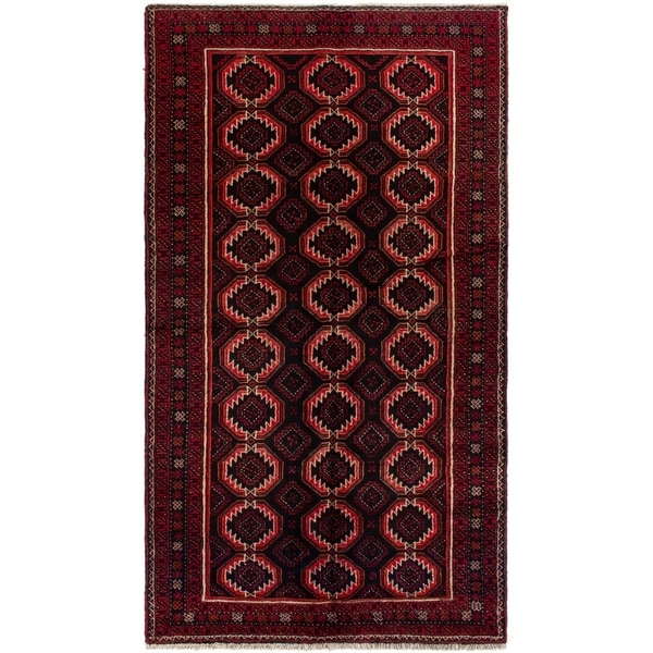 eCarpetGallery Hand-knotted Finest Baluch Black, Red Wool Rug - 4'2 x 7'5