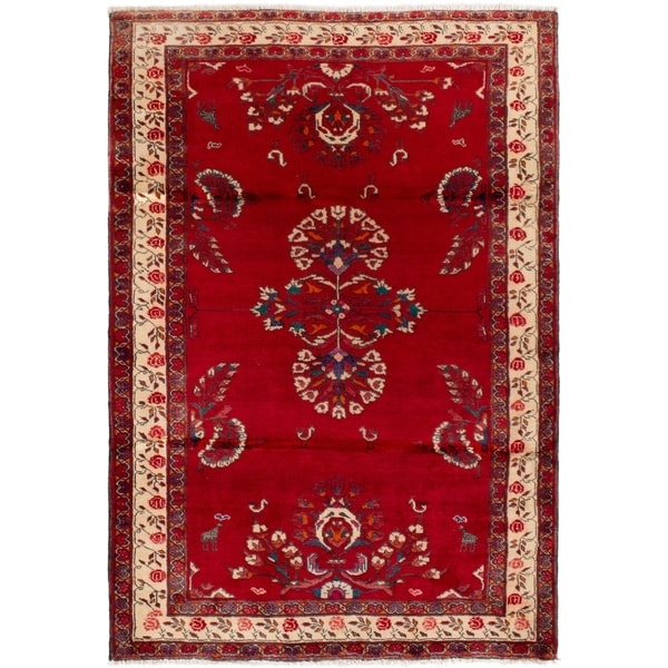 eCarpetGallery Hand-knotted Finest Baluch Red Wool Rug - 4'3 x 6'2