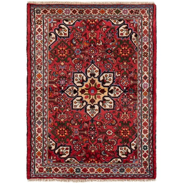 eCarpetGallery Hand-knotted Hamadan Red Wool Rug - 3'7 x 4'11