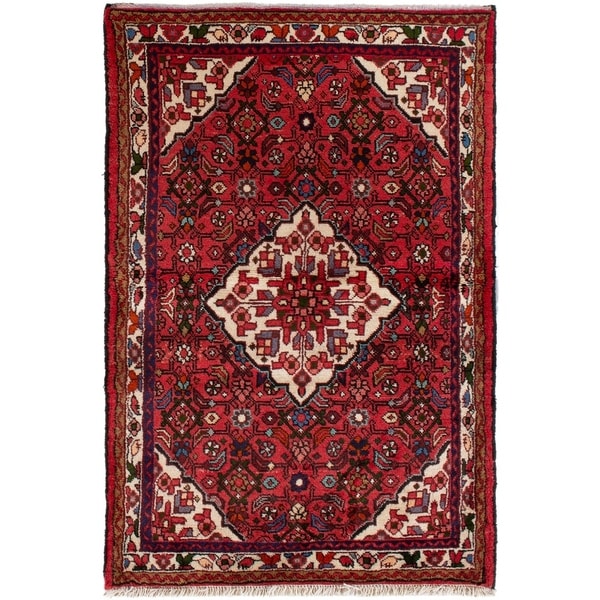 eCarpetGallery Hand-knotted Hamadan Red Wool Rug - 3'8 x 5'5