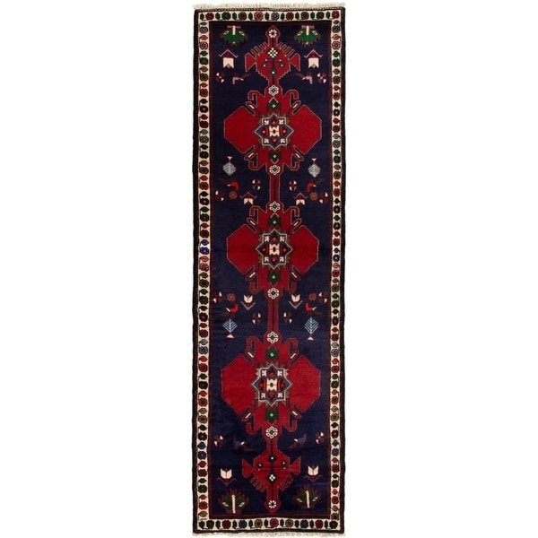 ECARPETGALLERY Hand-knotted Afshar Navy Blue, Red Wool Rug - 2'11 x 9'5
