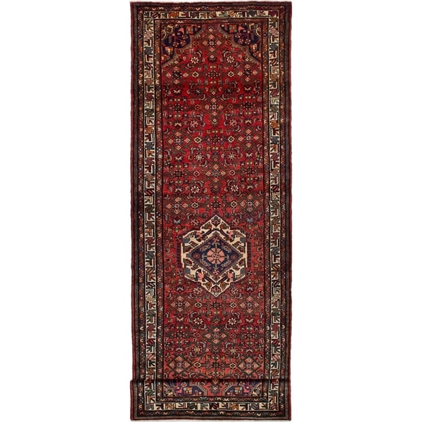 eCarpetGallery Hand-knotted Hosseinabad Red Wool Rug - 3'7 x 11'7