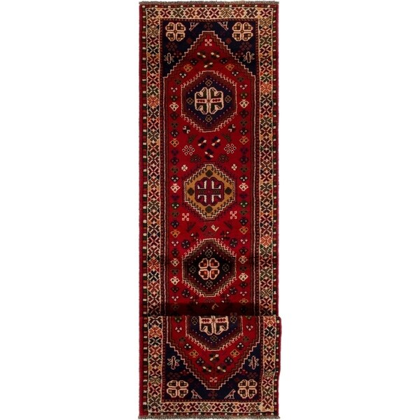 ECARPETGALLERY Hand-knotted Shiraz Qashqai Red Wool Rug - 2'5 x 9'9