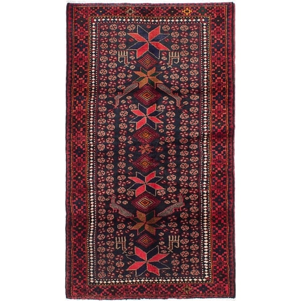 eCarpetGallery Hand-knotted Asadabad Dark Navy, Red Wool Rug - 3'7 x 6'3