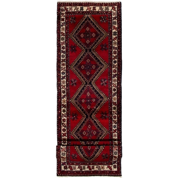 ECARPETGALLERY Hand-knotted Hamadan Red Wool Rug - 2'9 x 10'0