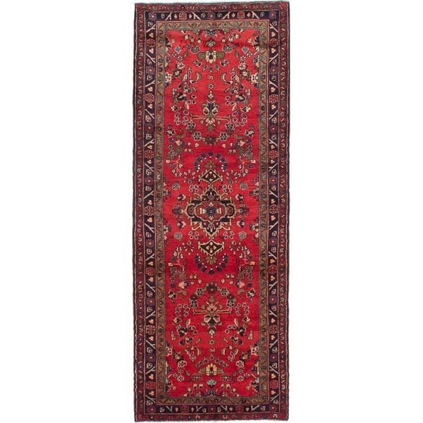 eCarpetGallery Hand-knotted Hamadan Red Wool Rug - 3'7 x 9'11