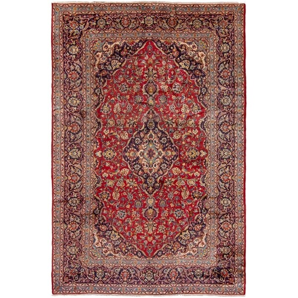 ECARPETGALLERY Hand-knotted Kashan Red Wool Rug - 7'10 x 11'11