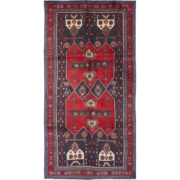 eCarpetGallery Hand-knotted Zanjan Dark Navy, Red Wool Rug - 4'9 x 9'5