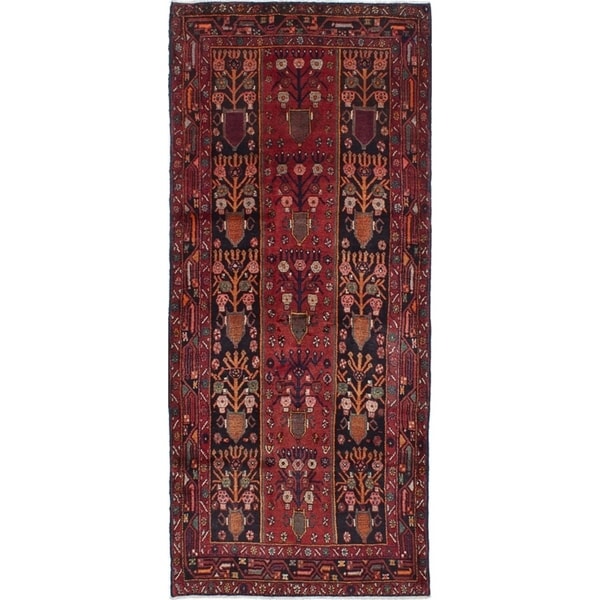 eCarpetGallery Hand-knotted Nahavand Black, Dark Red Wool Rug - 4'1 x 9'7