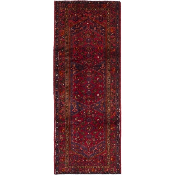 eCarpetGallery Hand-knotted Hamadan Dark Red Wool Rug - 3'11 x 10'7