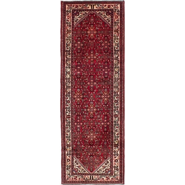 eCarpetGallery Hand-knotted Hosseinabad Red Wool Rug - 3'5 x 10'8