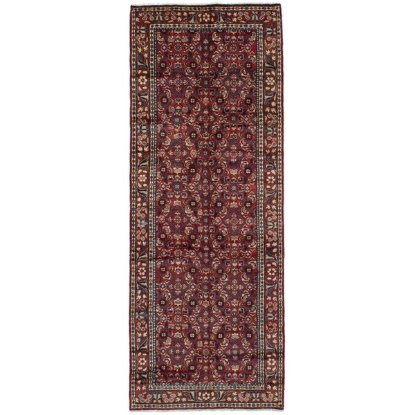 eCarpetGallery Hand-knotted Hosseinabad Red Wool Rug - 3'5 x 9'8
