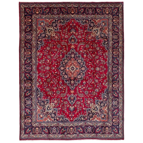 eCarpetGallery Hand-knotted Mashad Red Wool Rug - 9'9 x 13'1