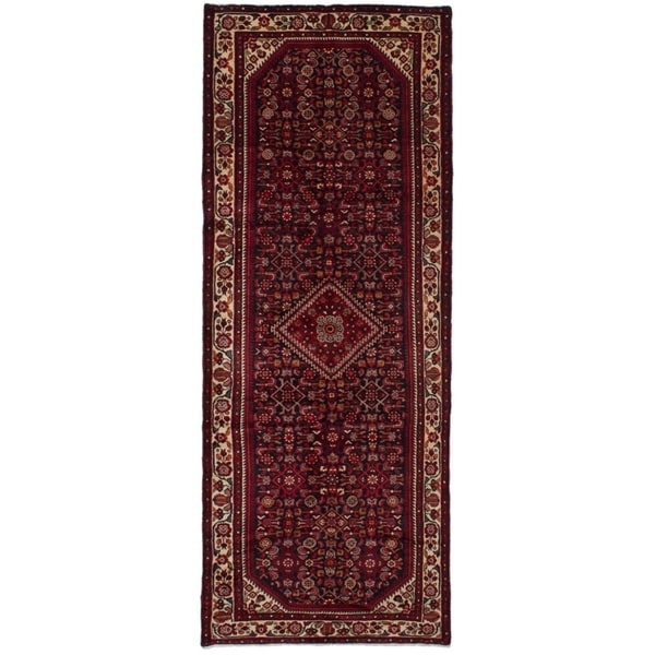 eCarpetGallery Hand-knotted Hosseinabad Dark Navy, Red Wool Rug - 4'0 x 10'9