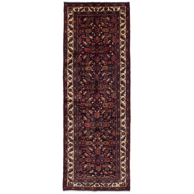 Hand-knotted Nahavand Navy Wool Rug - 3'5" x 10'1" Runner