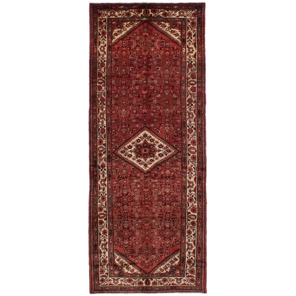 eCarpetGallery Hand-knotted Hosseinabad Red Wool Rug - 3'11 x 10'4