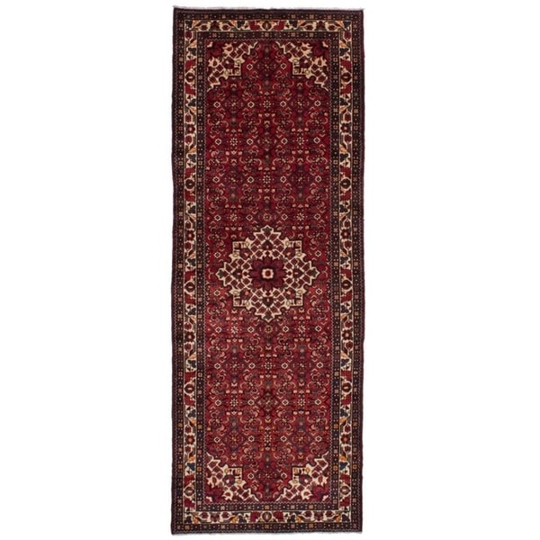 eCarpetGallery Hand-knotted Hosseinabad Red Wool Rug - 3'9 x 10'3