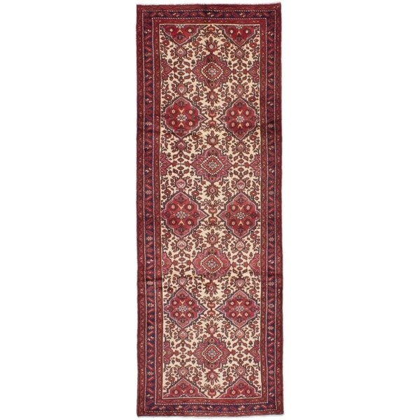eCarpetGallery Hand-knotted Darjazin Cream, Red Wool Rug - 3'2 x 9'5