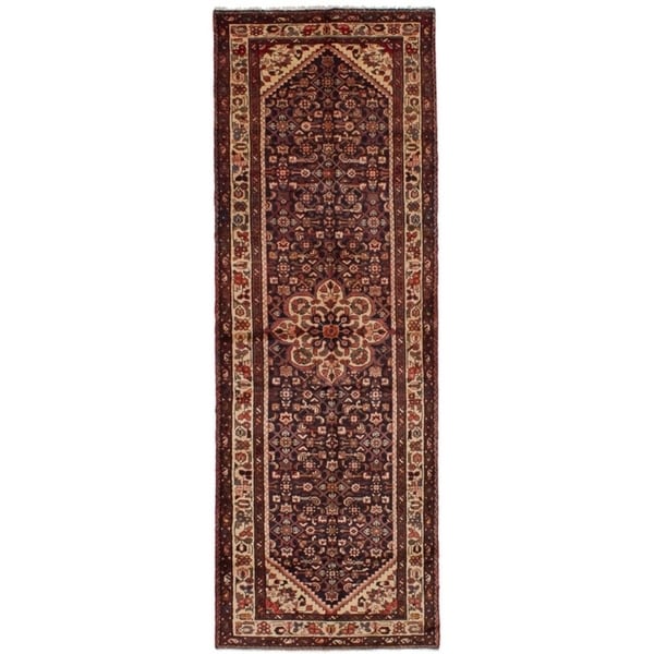 eCarpetGallery Hand-knotted Hosseinabad Dark Navy, Dark Red Wool Rug - 3'7 x 10'5