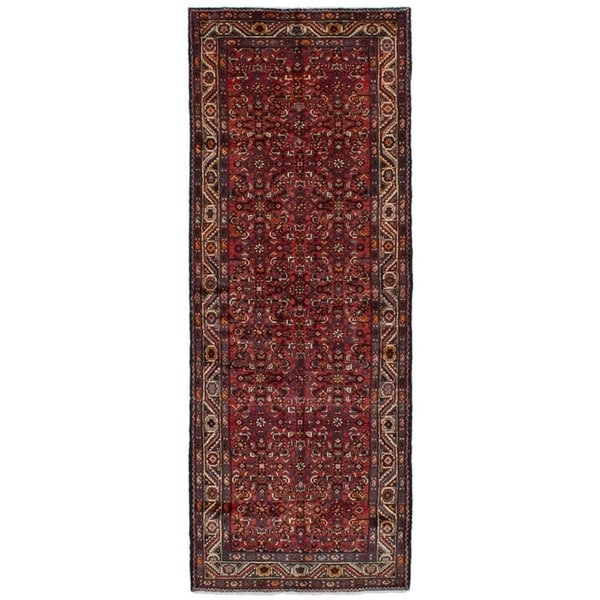 eCarpetGallery Hand-knotted Hosseinabad Red Wool Rug - 3'8 x 10'2