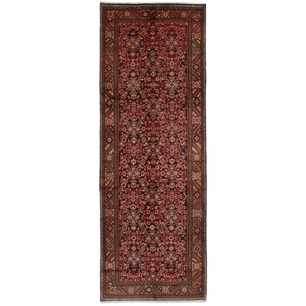 eCarpetGallery Hand-knotted Hosseinabad Black, Red Wool Rug - 3'10 x 10'10