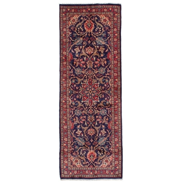 eCarpetGallery Hand-knotted Mahal Dark Navy, Red Wool Rug - 3'5 x 10'2