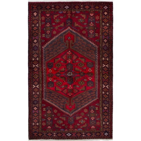 eCarpetGallery Hand-knotted Hamadan Dark Red Wool Rug - 4'2 x 6'10