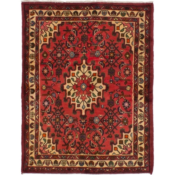 eCarpetGallery Hand-knotted Hosseinabad Red Wool Rug - 3'7 x 4'7