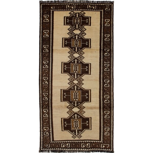 eCarpetGallery Hand-knotted Kashkuli Gabbeh Beige, Brown Wool Rug - 3'8 x 7'7
