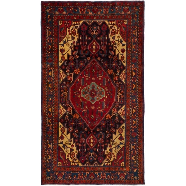 eCarpetGallery Hand-knotted Nahavand Dark Navy, Red Wool Rug - 5'0 x 9'9
