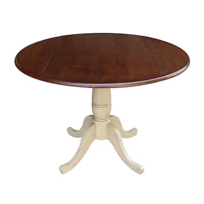 42" Round Dual Drop Leaf Pedestal Table - Almond/Espresso