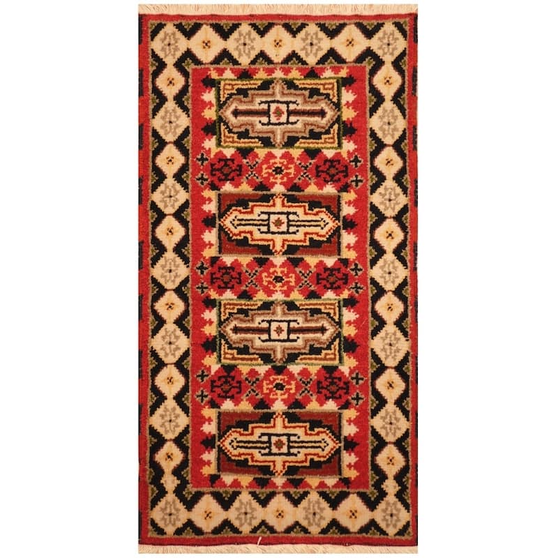 Handmade Kazak Wool Rug (India) - 2'2 x 4'
