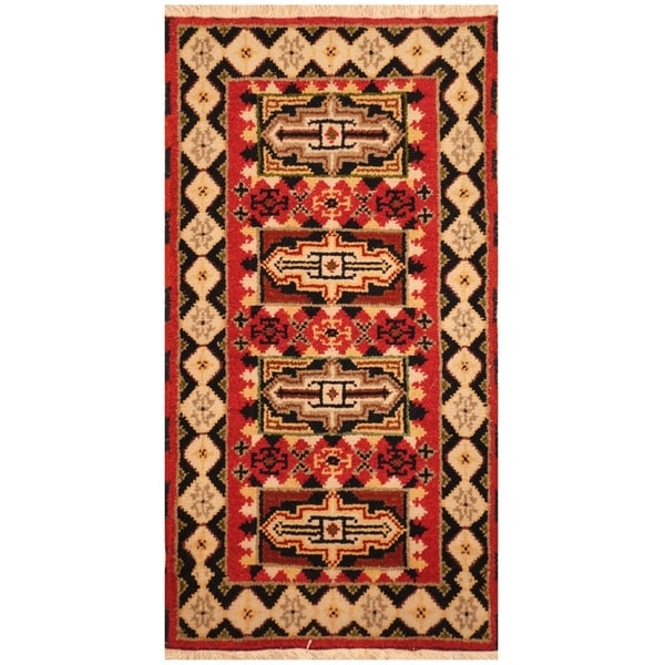 Handmade Kazak Wool Rug (India) - 2'2 x 4'. Opens flyout.