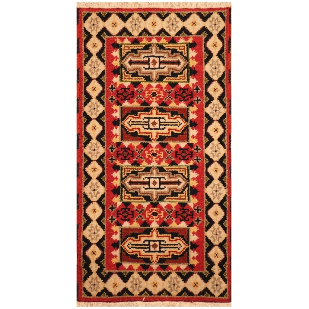 Handmade Kazak Wool Rug (India) - 2'2 x 4'